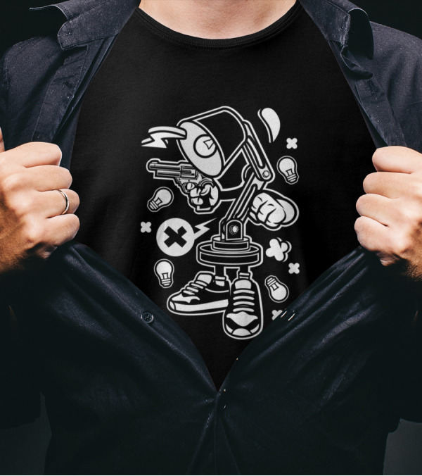 Animated Lamp Character With Sneakers And Lightbulbs In Pop Culture T-Shirt