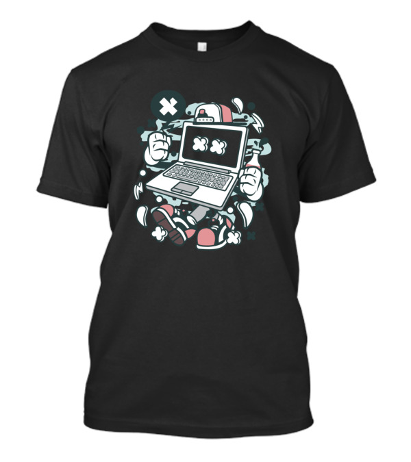 Laptop With Cross-Eyed Character For Animated Comics And Pop Cult T-Shirt