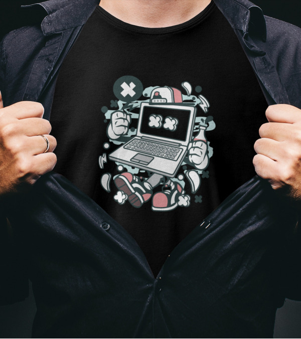 Laptop With Cross-Eyed Character For Animated Comics And Pop Cult T-Shirt