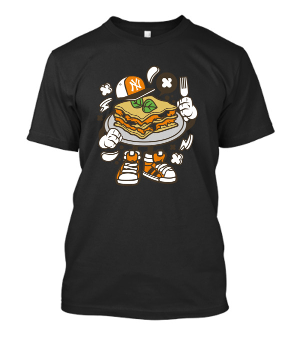 Lasagna For Animated Characters Comics And Pop Culture With Orange NY Cap And Sneakers T-Shirt