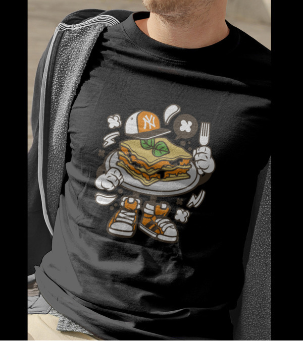 Lasagna For Animated Characters Comics And Pop Culture With Orange NY Cap And Sneakers T-Shirt