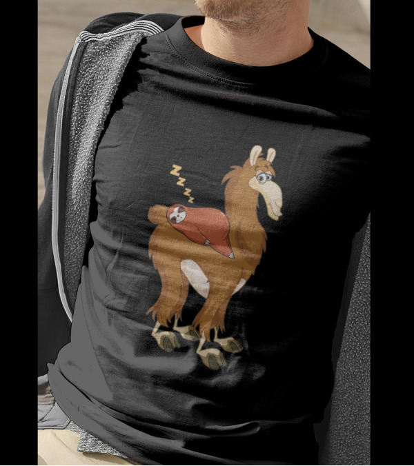 Llama With Sleeping Sloth Funny Llama Sloth Zzzz T-Shirt