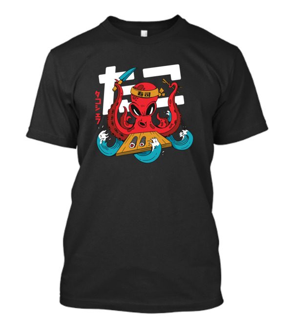 Tako Sushi Chef Octopus With Knife Chopsticks And Sushi Rolls T-Shirt