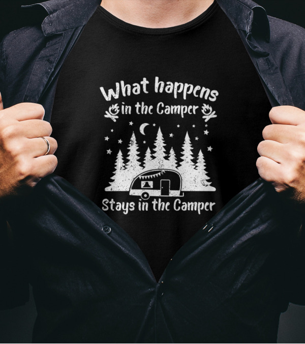 What Happens In The Camper Stays In The Camper Moon Stars Trees T-Shirt