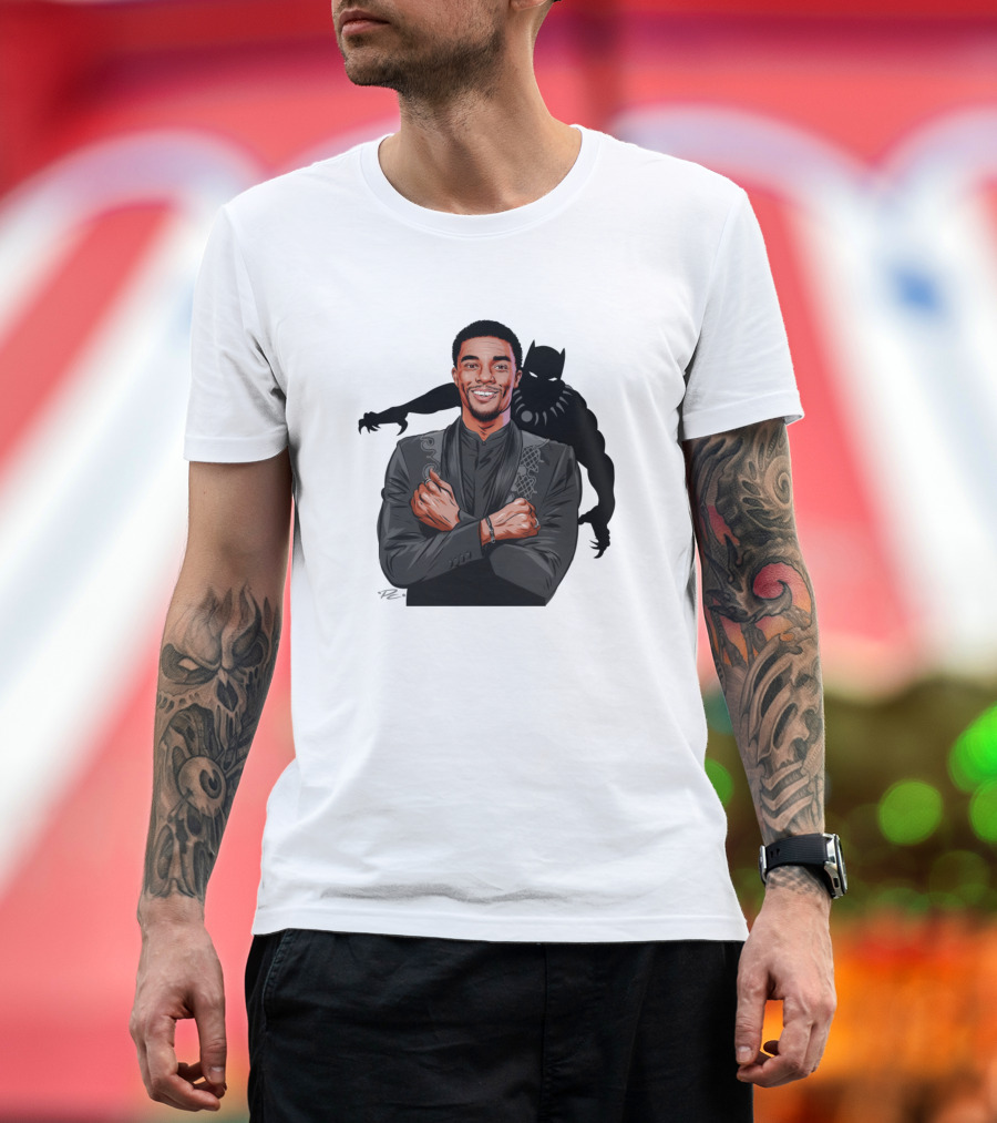 Chadwick Boseman with Panther Silhouette by Paul Cemmick T-Shirt