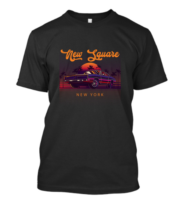 New Square New York Vintage Car Sunset Retro Muscle T-Shirt