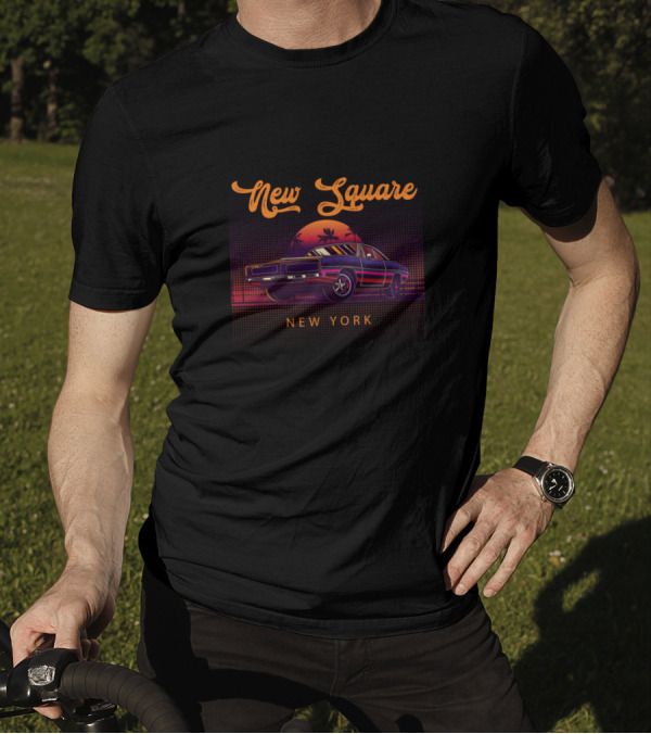 New Square New York Vintage Car Sunset Retro Muscle T-Shirt