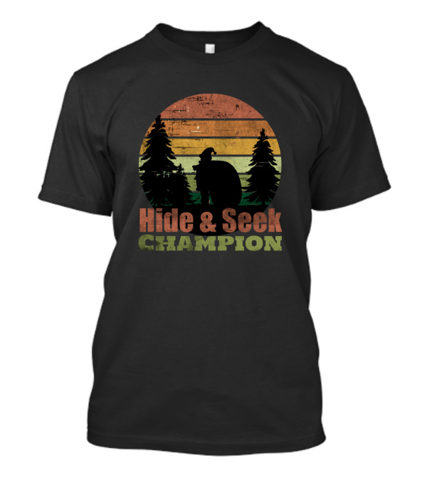 Santa Claus Hide And Seek Champion Retro Silhouette Forest Scene T-Shirt