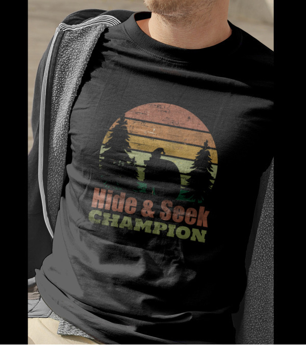 Santa Claus Hide And Seek Champion Retro Silhouette Forest Scene T-Shirt