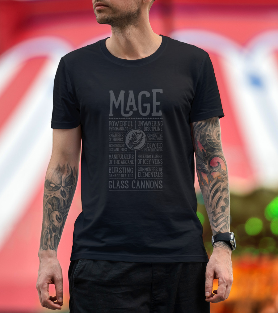 Mage Powerful Pyromaniacs Unwavering Discipline Glass Cannons T-Shirt