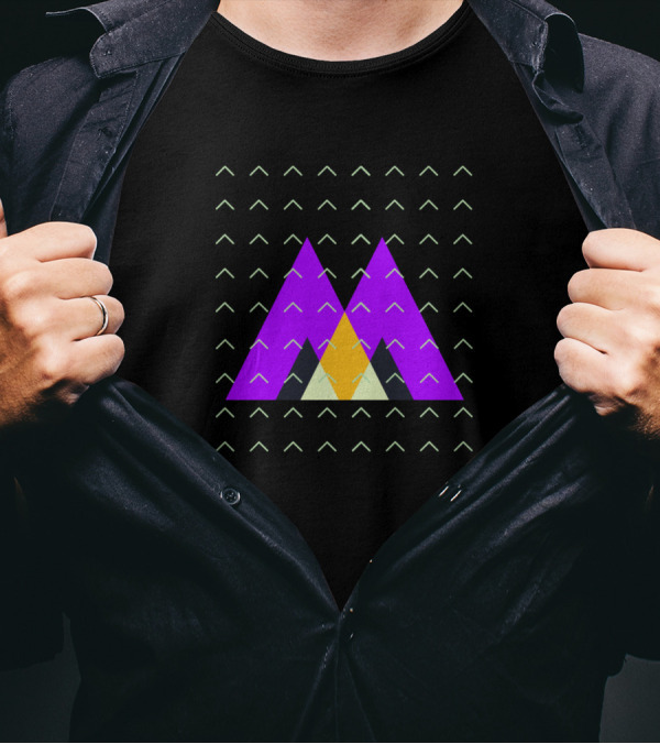 Geometric Triangles And Arrows Pattern With Purple And Yellow Shapes T-Shirt