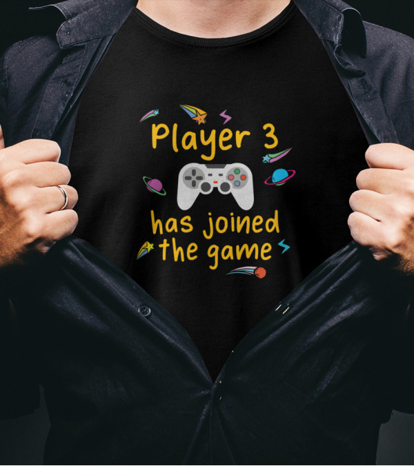 Player 3 Has Joined The Game Gaming Controller And Cosmic Cartoon Elements T-Shirt