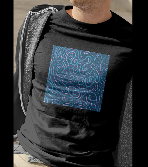 Swril Pattern Vibrant Chaotic Shapes In Blue And Pink Tones T-Shirt