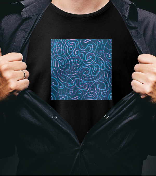 Swril Pattern Vibrant Chaotic Shapes In Blue And Pink Tones T-Shirt