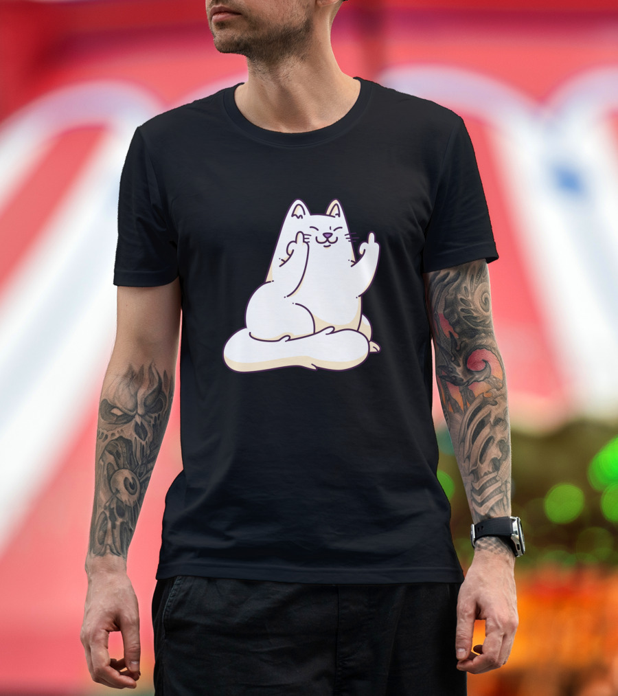 Cat With Middle Finger Gesture Iconic T-Shirt