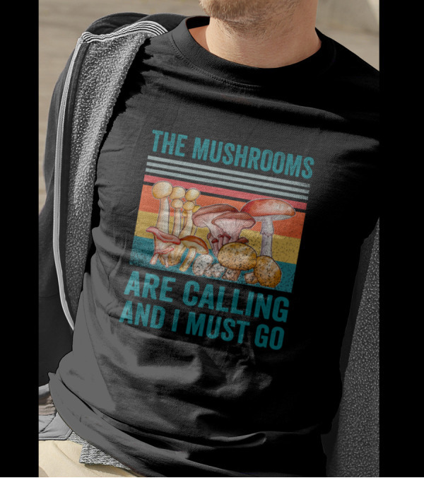 The Mushrooms Are Calling And I Must Go Retro Striped Forest Fungus Collection T-Shirt