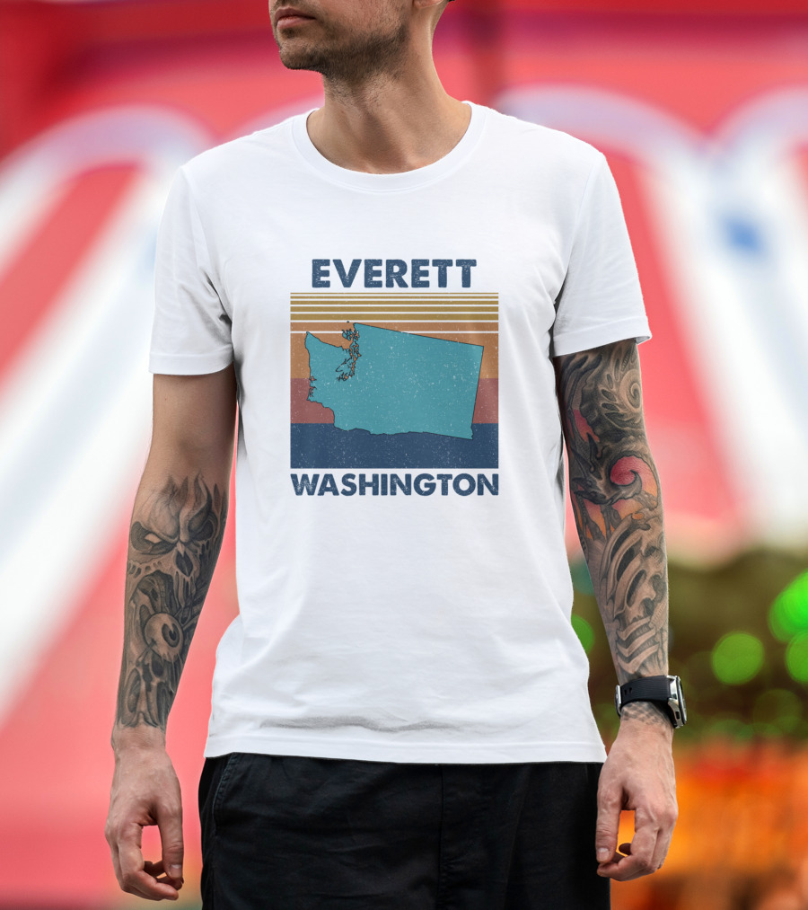 Everett Washington Vintage State Map T-Shirt