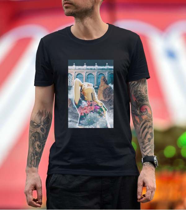 Premium T-Shirt: Mansion In The Clouds Floral Woman Mountain Collage T-Shirt Mansion In The Clouds Floral Woman Mountain Collage T-Shirt