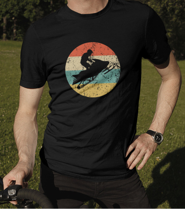 Snowmobile Retro Style Snowmobiling Vintage Stripes Circle T-Shirt