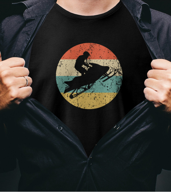 Snowmobile Retro Style Snowmobiling Vintage Stripes Circle T-Shirt