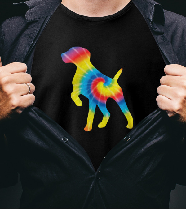 Rainbow Tie Dye Pointer Dog Silhouette Print T-Shirt