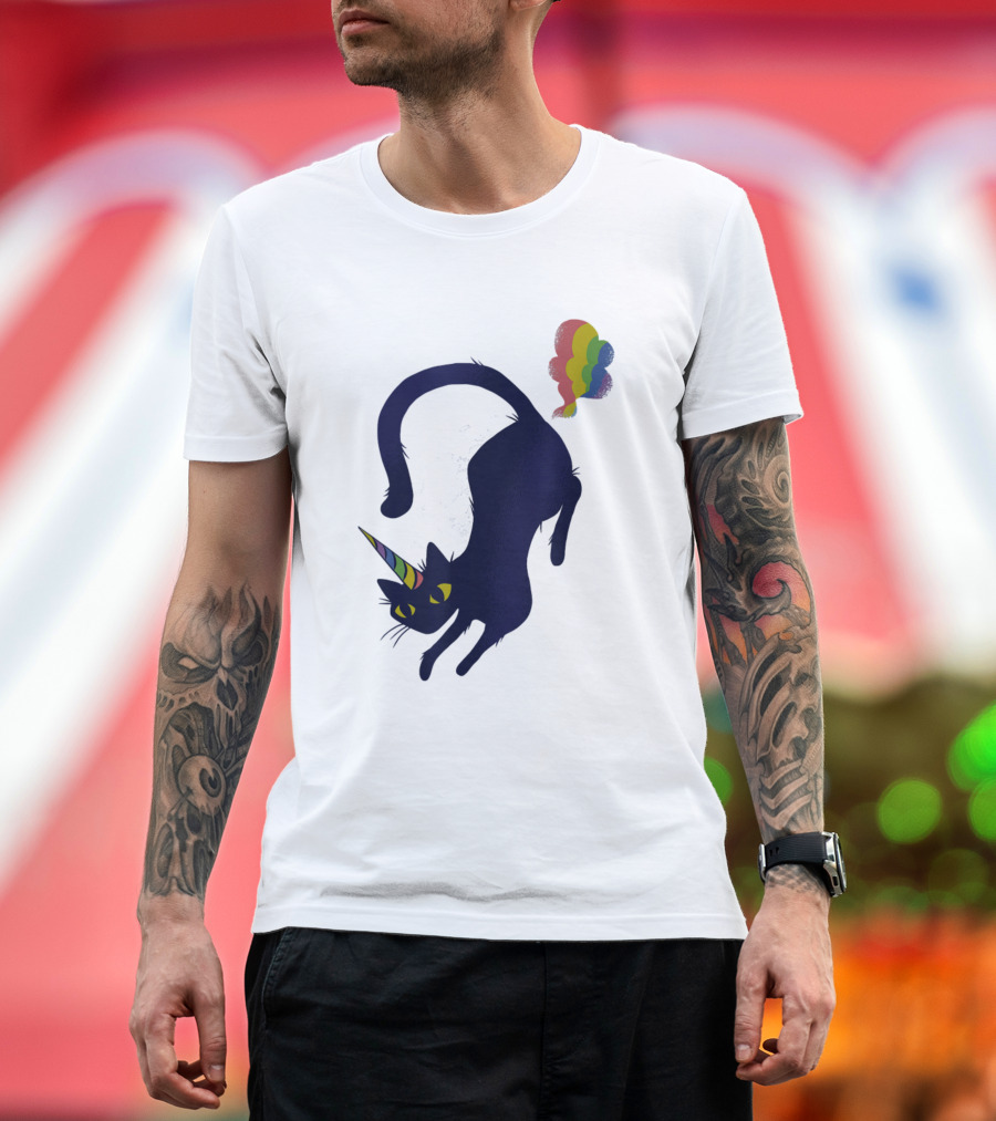 Cute Caticorn Meowcorn Rainbow Cat Kittycorn Unico Magical Feline with Rainbow Horn and Tail T-Shirt