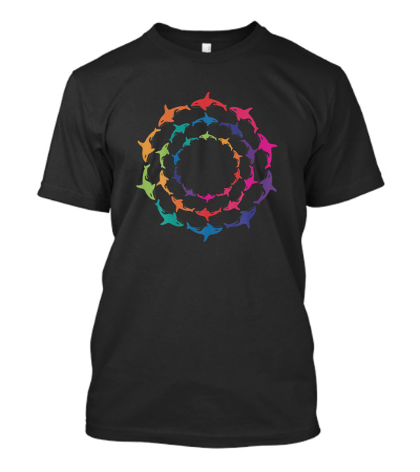 Killer Whale Orca Spiral In Vibrant Rainbow Circles T-Shirt