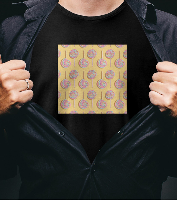 Photograph Of Pastel Lollipops On A Yellow Background T-Shirt