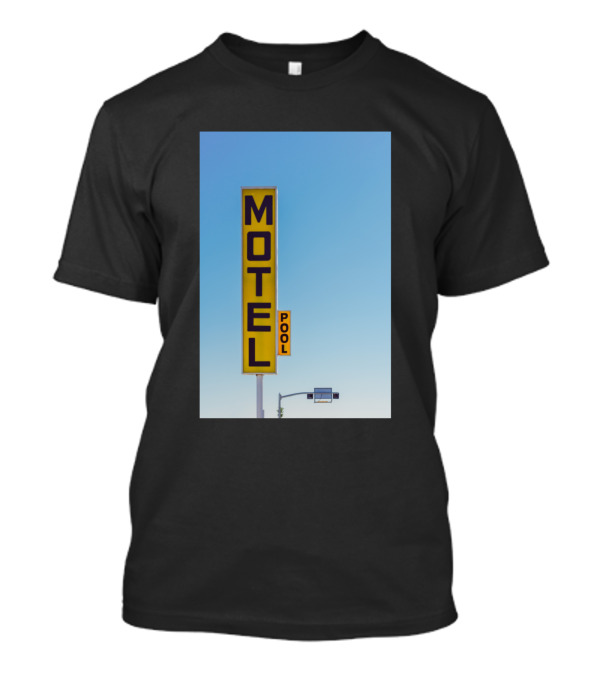 Retro Yellow Motel Pool Sign Against Clear Sky T-Shirt