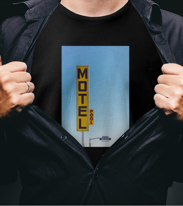 Retro Yellow Motel Pool Sign Against Clear Sky T-Shirt