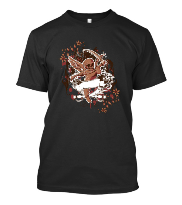 Beware The Skull Of Cupid As The Grim Reaper With Scythe And Wings Surrounded By Floral T-Shirt
