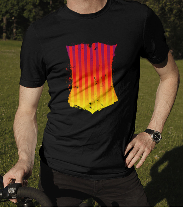 Gradient Stripes Pattern Bry Grunge Shield T-Shirt