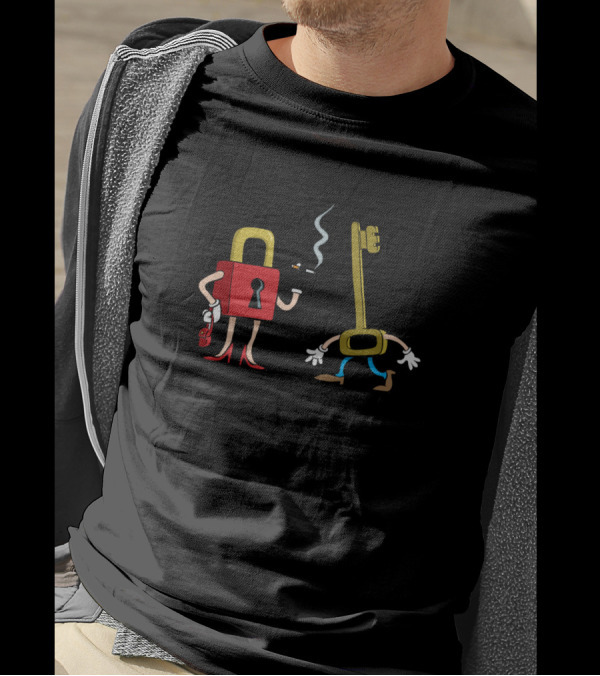 Lock And Key Cartoon Characters Smoking And Walking T-Shirt