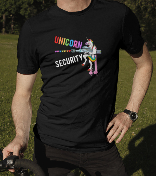 Unicorn Security Dad Unicorn Dadacorn Dadicorn Rainbow Hearts T-Shirt