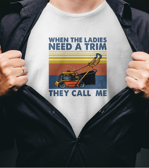 When The Ladies Need A Trim They Call Me Lawn Mower Vintage Retro Stripes T-Shirt
