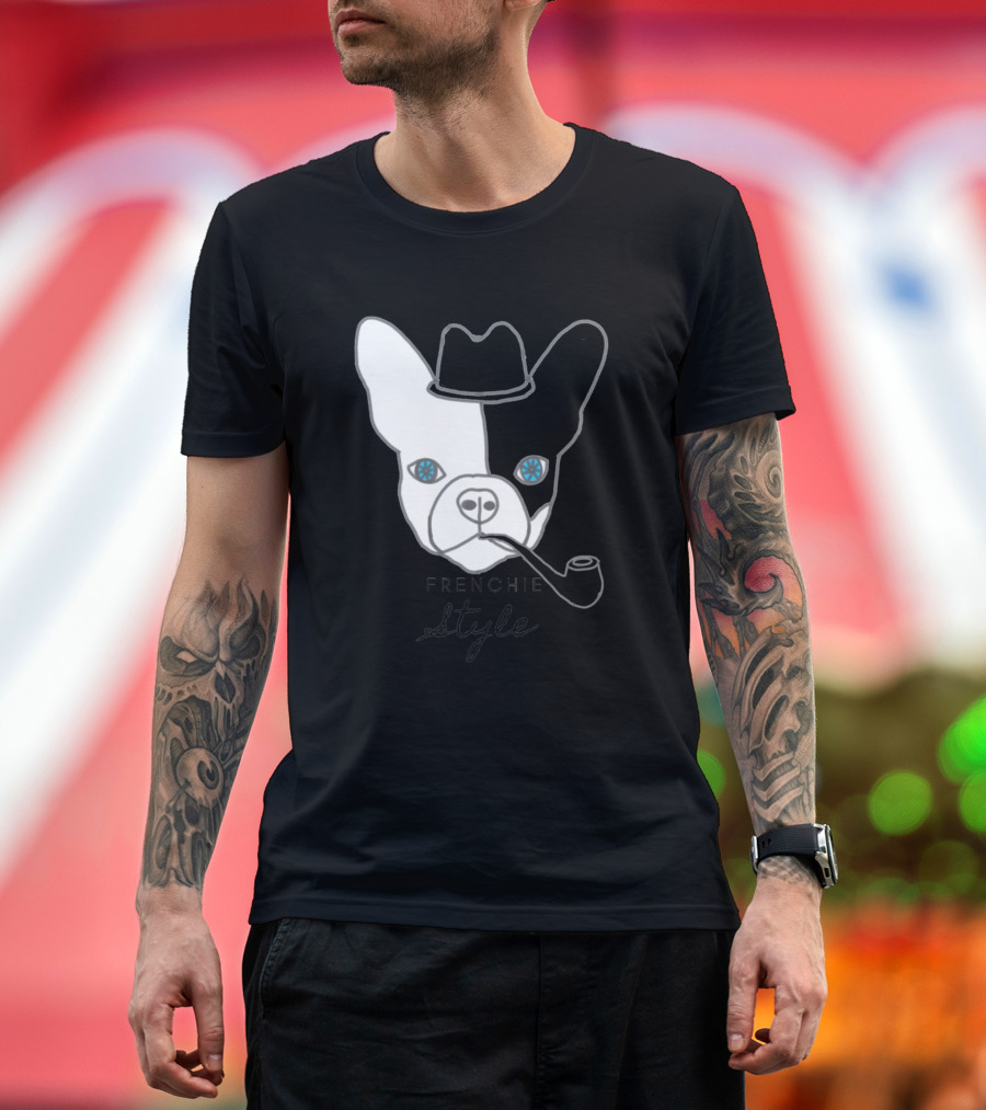 Frenchie Style Hat and Pipe Dual-Tone Bulldog T-Shirt