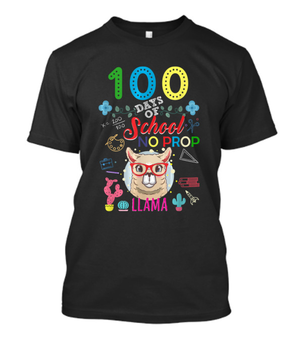 100 Days Of School No Prob Llama With Llama In Red Glasses And School Icons T-Shirt