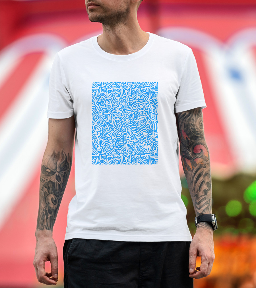 Keith Haring Modern Art Blue Squiggles T-Shirt