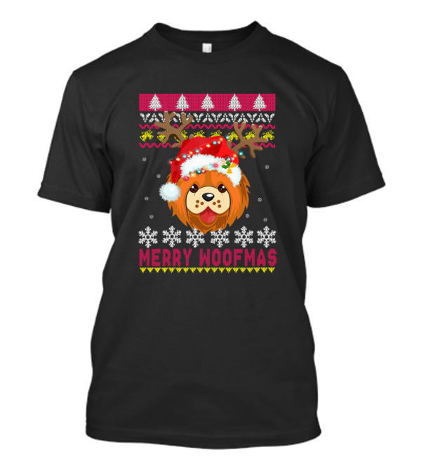 Merry Woofmas Festive Chow Chow With Santa Hat And Antlers T-Shirt