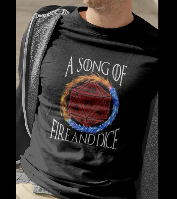 A Song Of Fire And Dice 20-Sided Die Surrounded By Flames And Ice T-Shirt