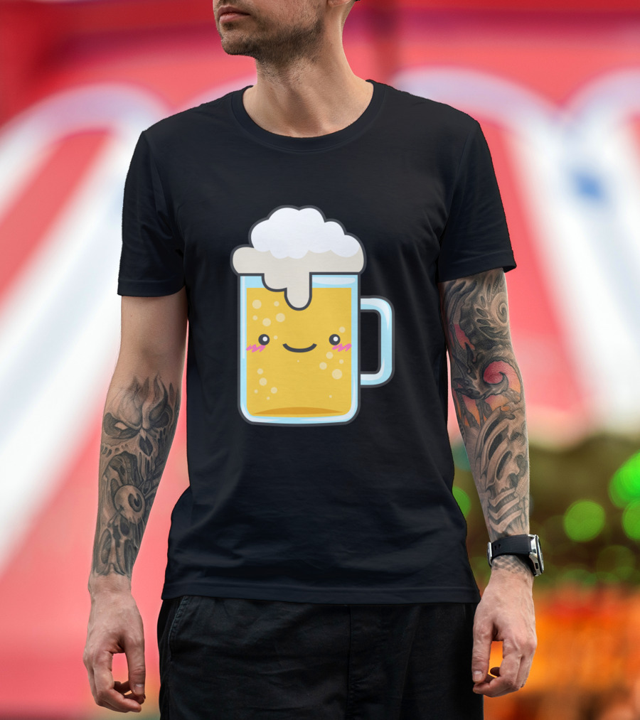Smiling Beer Mug with Foam and Blush Cheeks T-Shirt