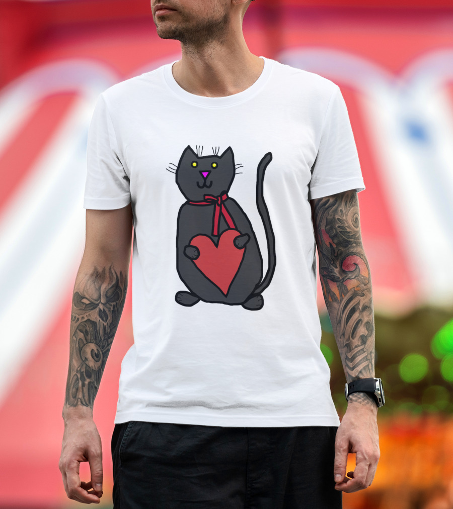 Cute Cat with Red Heart T-Shirt