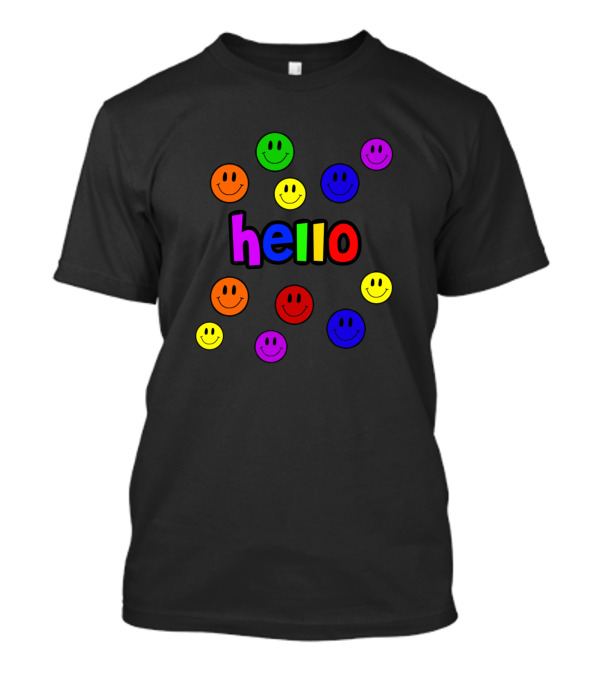 Hello Colorful Rainbow Letters With Smiley Faces T-Shirt