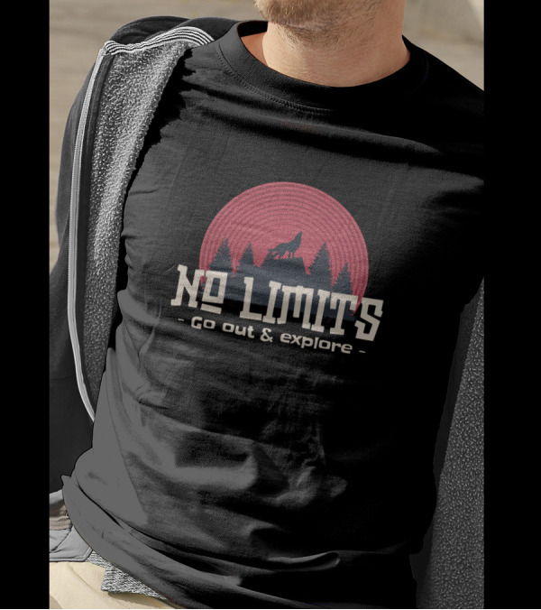 No Limits Go Out And Explore Wolf Silhouette Adventure Landscape T-Shirt