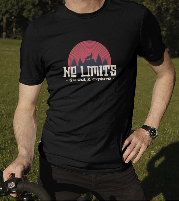 No Limits Go Out And Explore Wolf Silhouette Adventure Landscape T-Shirt