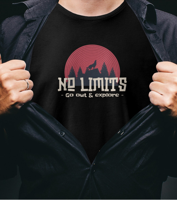 No Limits Go Out And Explore Wolf Silhouette Adventure Landscape T-Shirt