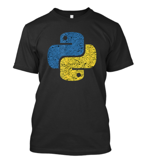 Distressed Python Logo Blue Yellow Design For Engineers T-Shirt