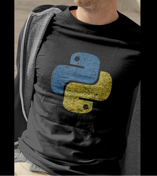 Distressed Python Logo Blue Yellow Design For Engineers T-Shirt