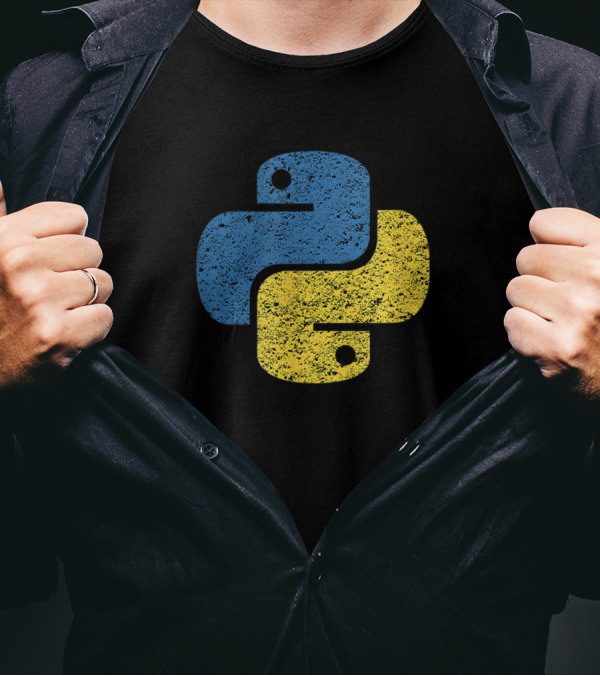 Distressed Python Logo Blue Yellow Design For Engineers T-Shirt