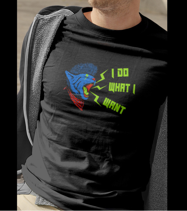 Rocker Cat I Do What I Want Funny Kitty Lightning Bolt Mohawk Bandana T-Shirt